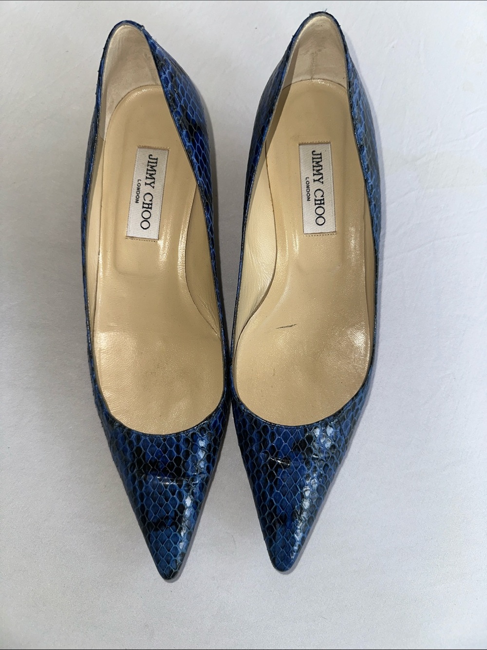 Jimmy Choo Kitten Heel Blue & Black Snakeskin Pointed-Toe Pumps Size 39.5